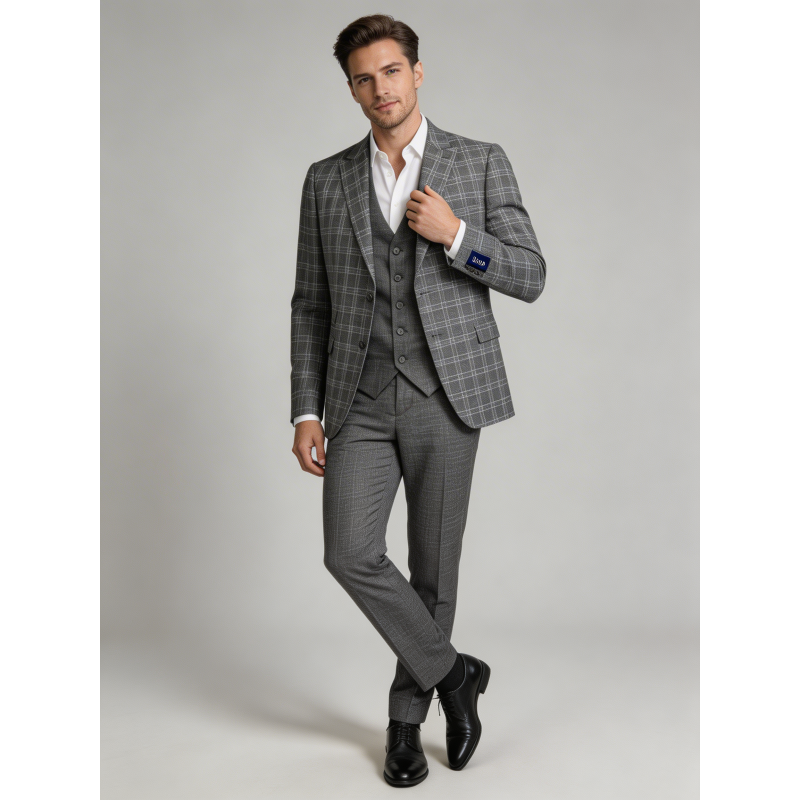 Elegantna siva moška tridelna obleka TK4408 v modernem slim fit kroju. Popolna izbira za poroke, poslovne dogodke in svečane priložnosti. Odkrij stil pri OKMAL.