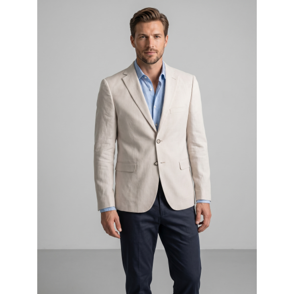 Odkrijte eleganco z moškim suknjičem MATEO v svetlo bež barvi. Moderen kroj, vrhunsko udobje in popolna izbira za poslovni ali casual videz. Idealni moški blazer za vsak stil.