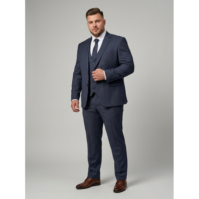 Elegantna moška trodelna obleka COMO JEANS classic fit v moderni modro-jeans barvi združuje brezčasen stil, udoben kroj in vrhunsko eleganco. Popolna izbira za poroke, poslovne dogodke in posebne priložnosti.