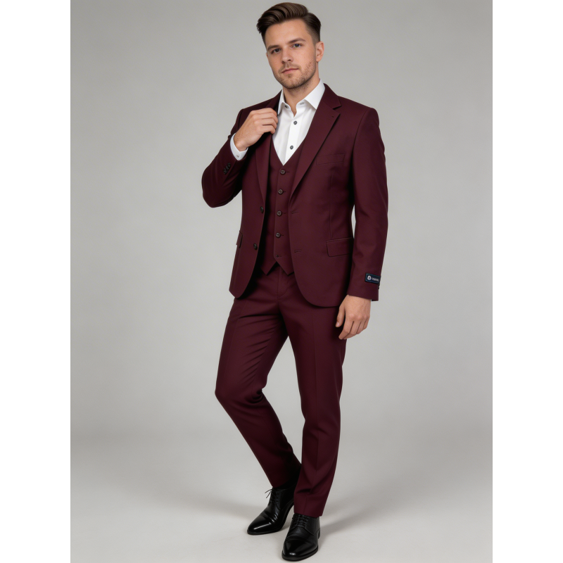 Odkrijte moško tridelno obleko slim fit MAXX v vinsko rdeči barvi. Ta elegantna in moderna obleka je idealna za poslovne in posebne priložnosti. Poudarja vašo postavo z udobnim krojem in kakovostnimi materiali. Nakupujte zdaj!